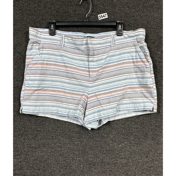 Gap Chino Shorts Womens Size 16 Blue White Multi Striped Pull On Belt Loops - Picture 1 of 9
